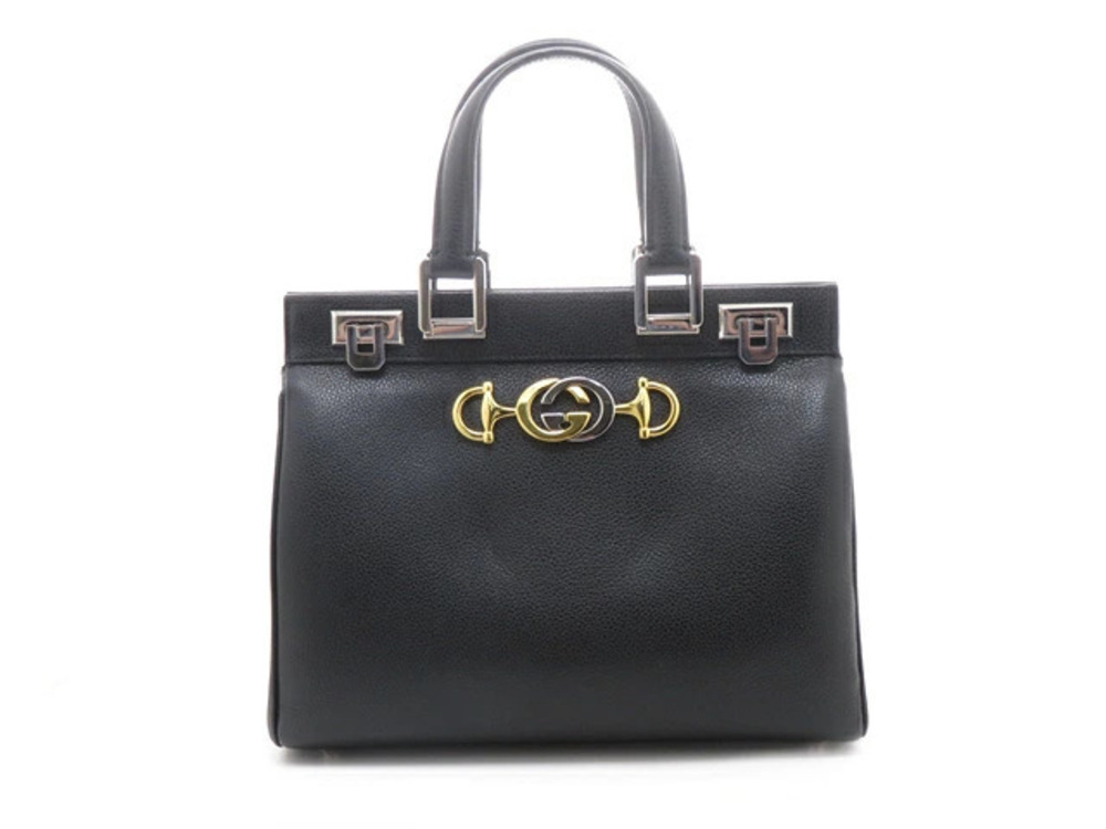 Gucci Zumi Top Handle Bag Black Calfskin Handbag Leather